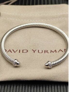 Authentic David Yurman Sterling Silver 4mm Round-End Diamond Bracelet